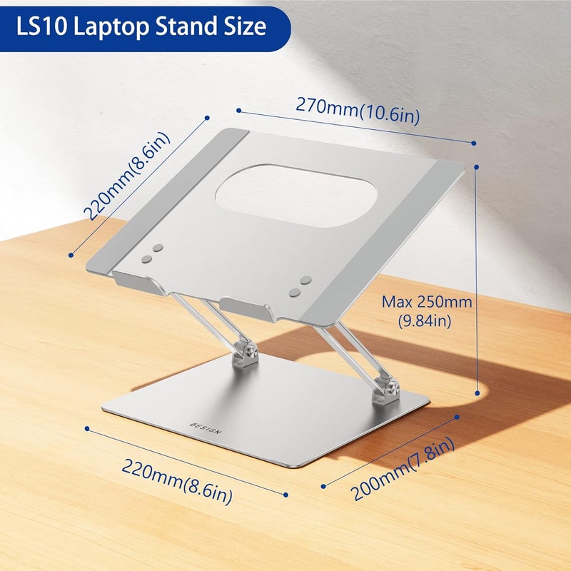 Besign LS10 Aluminum Laptop Stand Ergonomic Adjustable Notebook Stand Riser Holder Computer Stand Compatible with Air Pro Dell HP Lenovo More 10156 Laptops Silver - Image 5