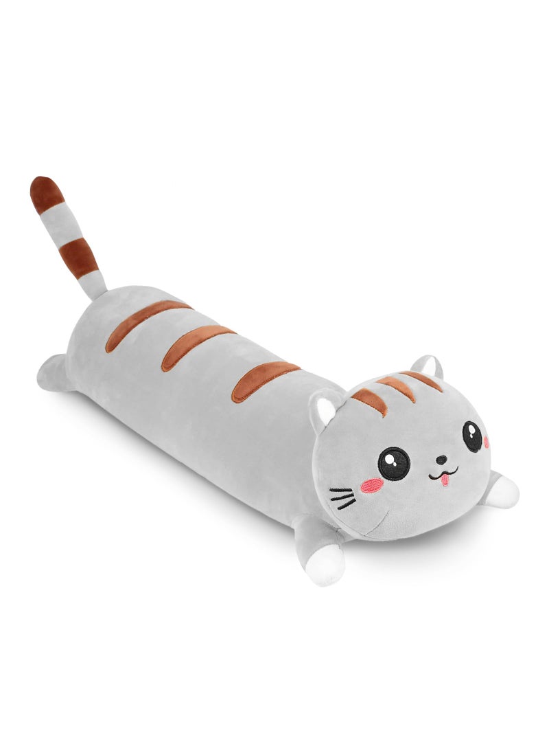AFAN AFAN Cute Long Cat Plush Kawaii 34 Body Pillow Cat Stuffed Animals Soft Plushies Cuddly Cotton Kitten Sleeping Pillow Back Cushion Stuffed Plush Doll Toy Gift for Kids Girlfriend (Grey)  - Image 1