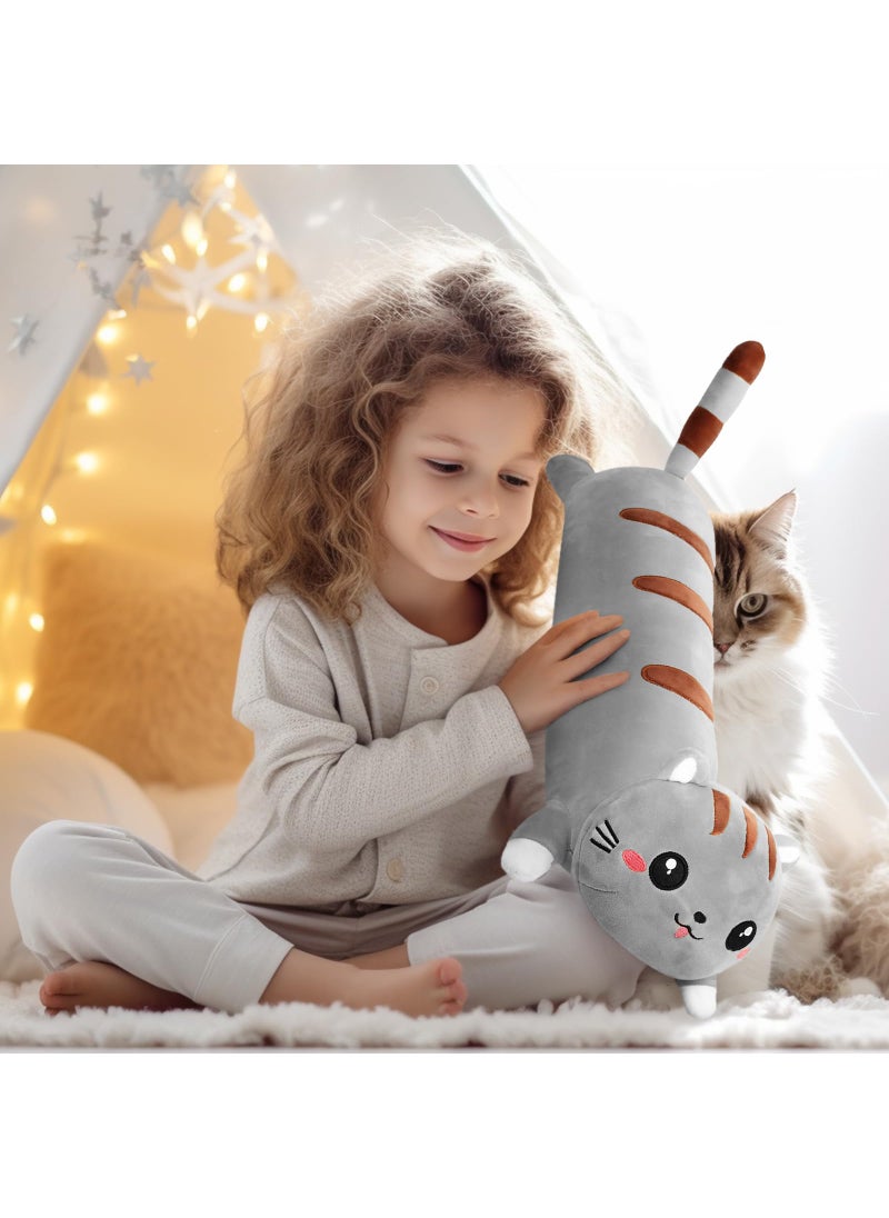 AFAN AFAN Cute Long Cat Plush Kawaii 34 Body Pillow Cat Stuffed Animals Soft Plushies Cuddly Cotton Kitten Sleeping Pillow Back Cushion Stuffed Plush Doll Toy Gift for Kids Girlfriend (Grey)  - Image 4