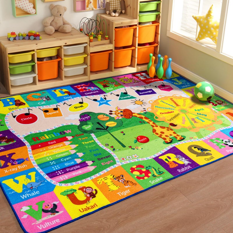 B BENRON 5x7 Playroom Rugs for Kids Washable Educational and Fun Playmat with ABC Alphabet Animals Shapes Colors NonSlip Play Mat Learning Rugs for Baby Toddler Children Game Activity