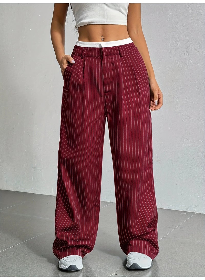 general 2025 - 2026 Women's Casual Pants - Stretch Straight High-Waisted Plaid Suit Pants - Image 1