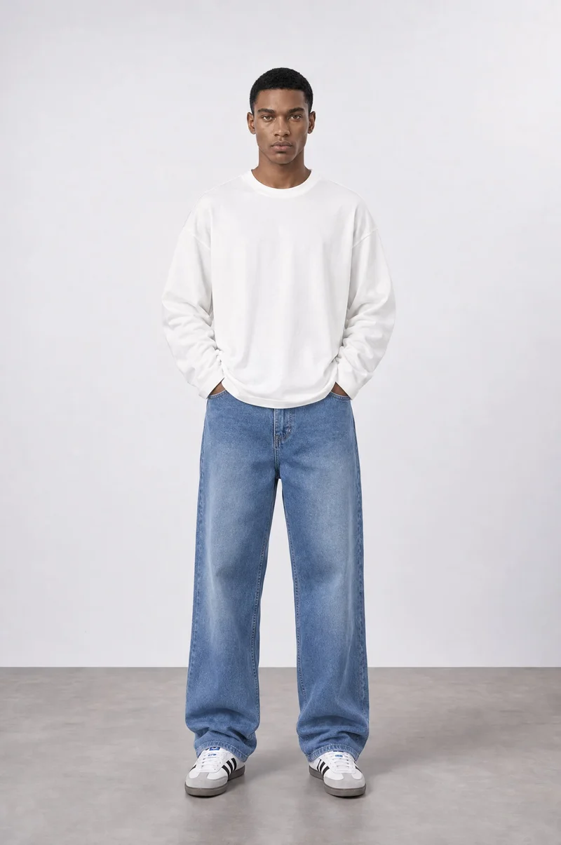 Respire Men's Baggy Jeans, Light Blue