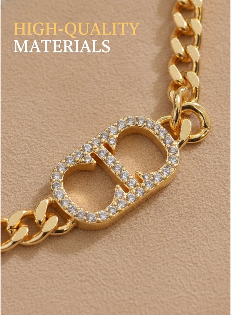 Classic CD letter light luxury jewelry three piece set necklace bracelet earring three piece set alloy jewelry gift box - Image 3