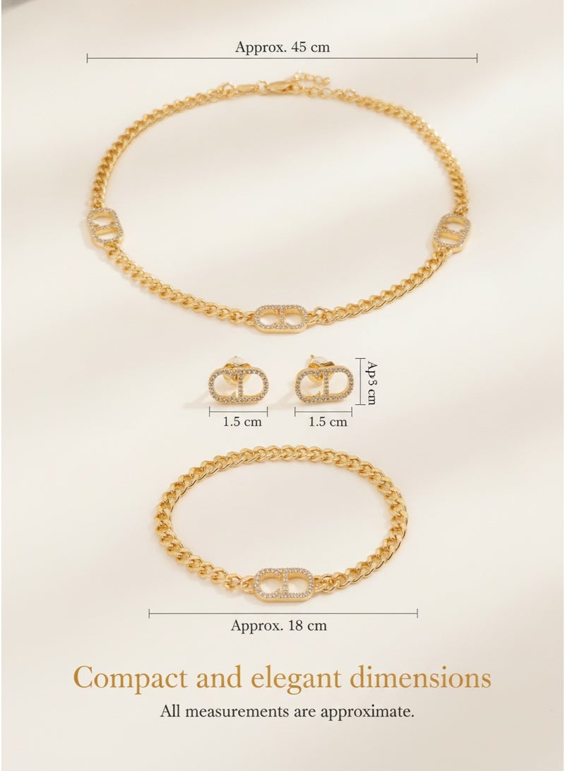 Classic CD letter light luxury jewelry three piece set necklace bracelet earring three piece set alloy jewelry gift box - Image 2