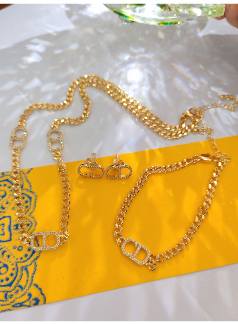 Classic CD letter light luxury jewelry three piece set necklace bracelet earring three piece set alloy jewelry gift box - Image 5
