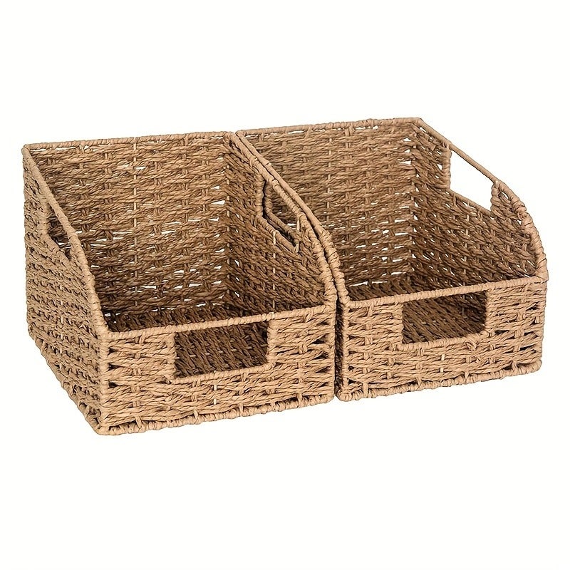 2pcs Baskets for Organizing Pantry Baskets for Organizing, Paper Rope Baskets with Built-in Handles, Shelf Baskets - Image 2