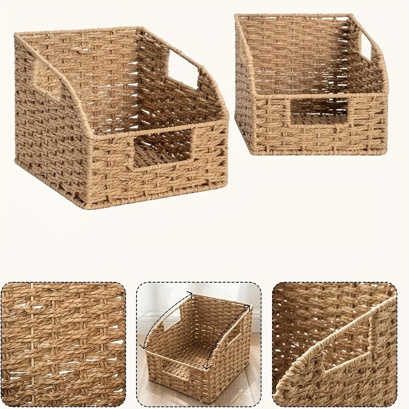 2pcs Baskets for Organizing Pantry Baskets for Organizing, Paper Rope Baskets with Built-in Handles, Shelf Baskets - Image 3