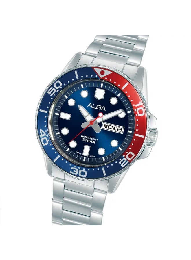 Alba AV3593X1 Active Quartz Men's Watch | Blue Dial | Stainless Steel Bracelet | Day-Date | 100M Water Resistant | 42.5mm - Image 2