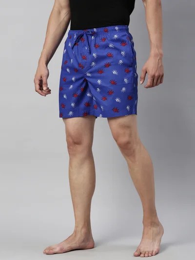 جوفن شورتات منزلية قطنية مطبوعة باللون الأزرق الداكن للرجال