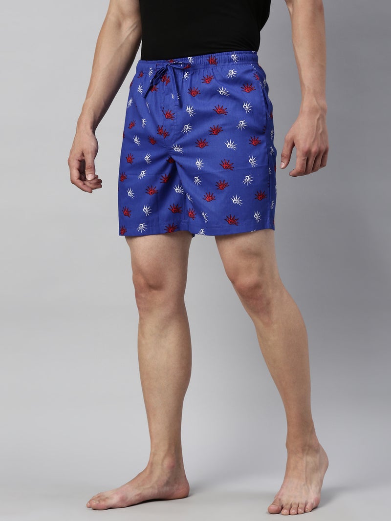 Joven Navy Blue Cotton Printed Lounge Shorts for Men - Image 1