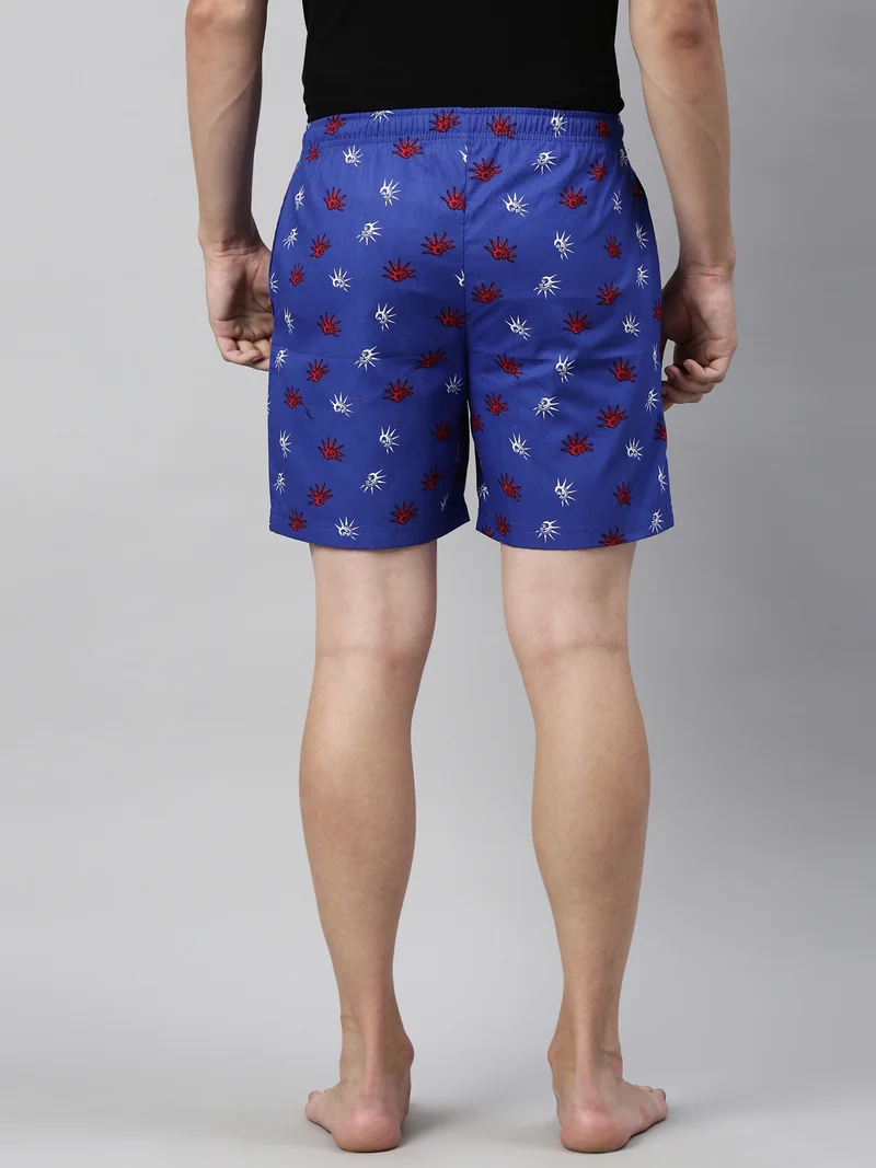 Joven Dark Blue Navy Blue Cotton Printed Lounge Shorts for Men for Men | Best Price UAE