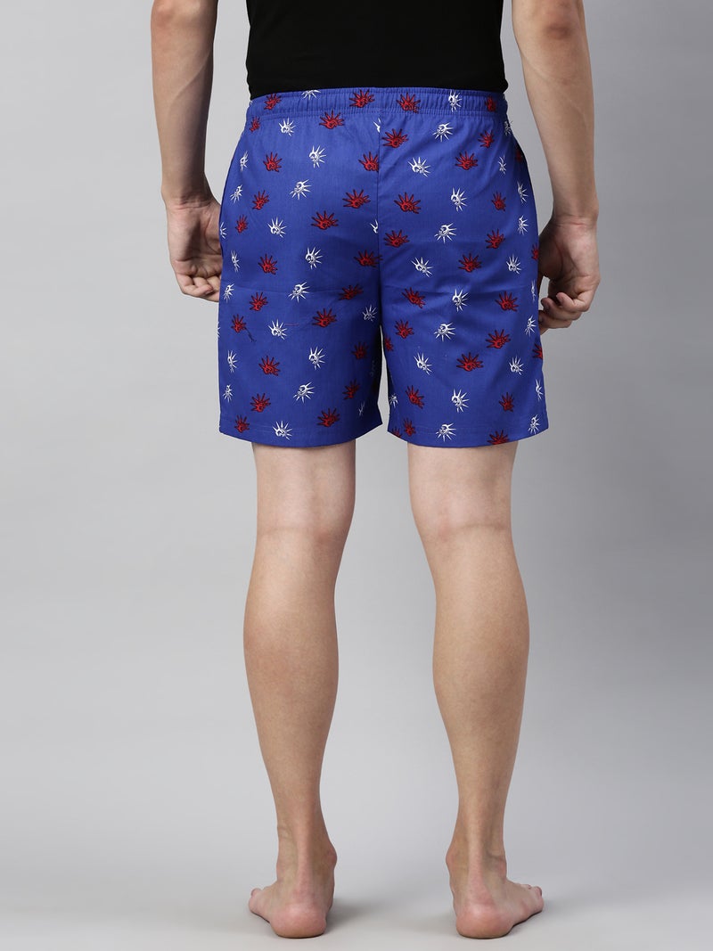 Joven Navy Blue Cotton Printed Lounge Shorts for Men - Image 3