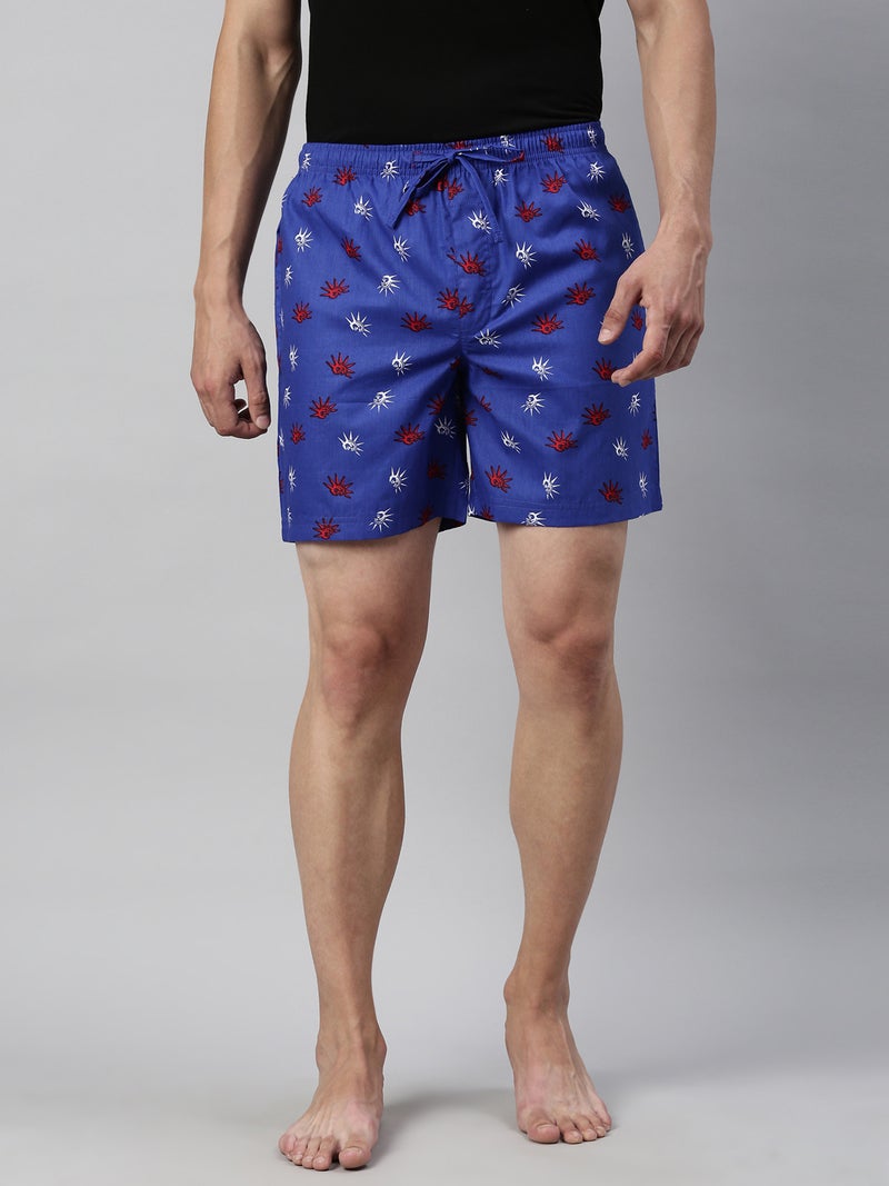 Joven Navy Blue Cotton Printed Lounge Shorts for Men - Image 2
