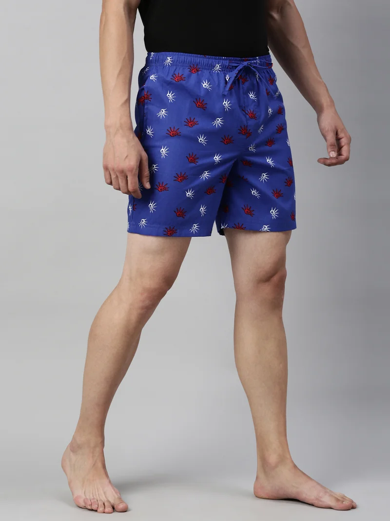 Joven Dark Blue Navy Blue Cotton Printed Lounge Shorts for Men for Men | Best Price UAE