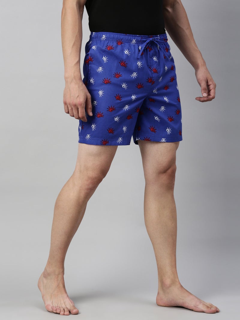 Joven Navy Blue Cotton Printed Lounge Shorts for Men - Image 4