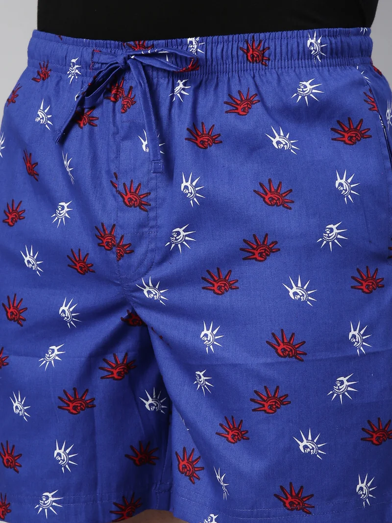 Joven Dark Blue Navy Blue Cotton Printed Lounge Shorts for Men for Men | Best Price UAE