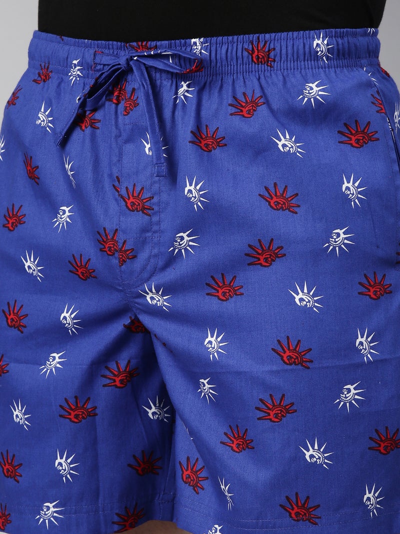 Joven Navy Blue Cotton Printed Lounge Shorts for Men - Image 5