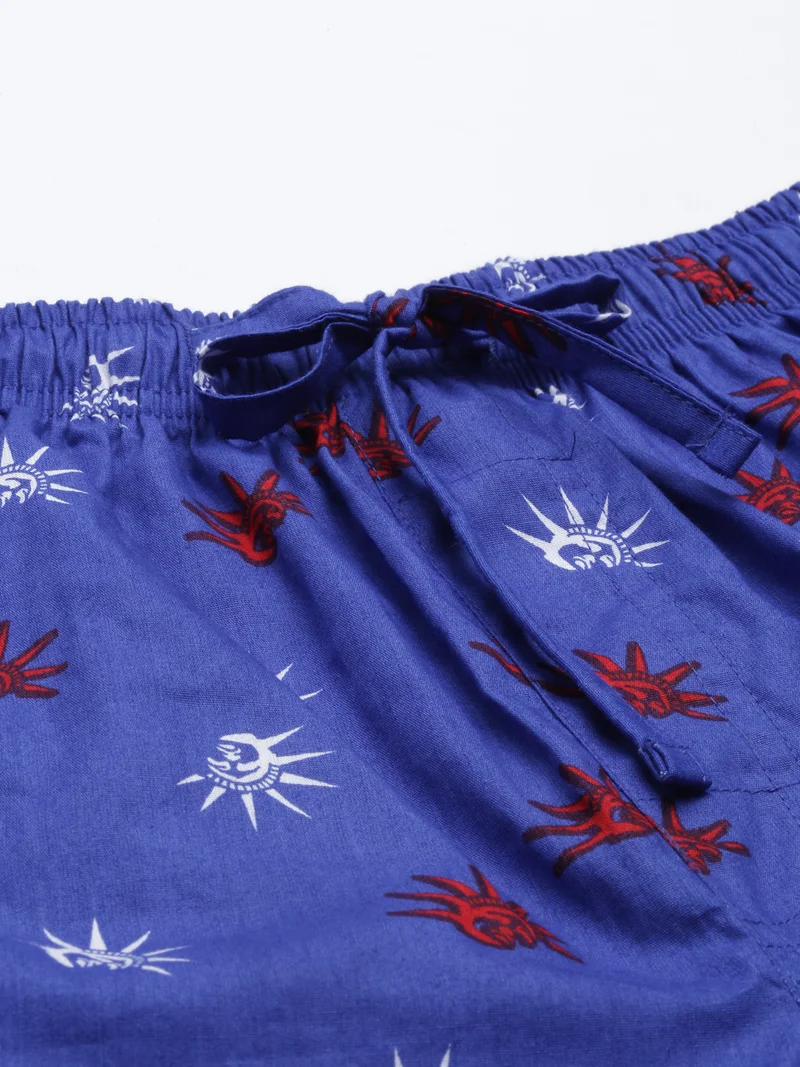 Joven Dark Blue Navy Blue Cotton Printed Lounge Shorts for Men for Men | Best Price UAE