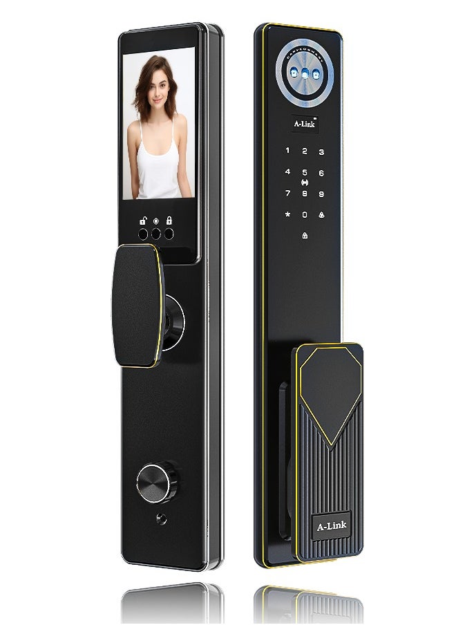 ALINK - Smart Door Lock  Smart Lock with Face, Palm Print, Fingerprint, Passcode, IC Card & Remote Unlock – CNC Carved, Anodized Aluminum, Fire-Resistant & Anti-Corrosive - Image 1