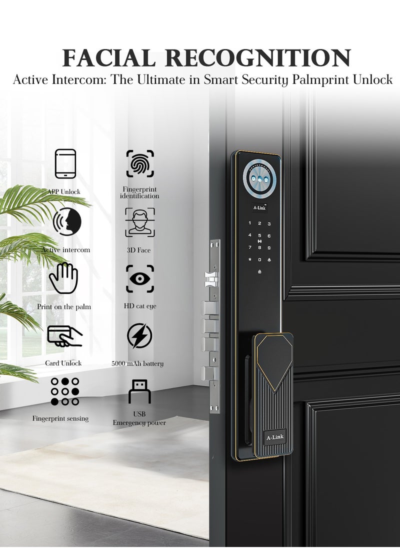 ALINK - Smart Door Lock  Smart Lock with Face, Palm Print, Fingerprint, Passcode, IC Card & Remote Unlock – CNC Carved, Anodized Aluminum, Fire-Resistant & Anti-Corrosive - Image 1