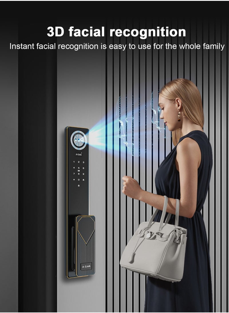 ALINK - Smart Door Lock  Smart Lock with Face, Palm Print, Fingerprint, Passcode, IC Card & Remote Unlock – CNC Carved, Anodized Aluminum, Fire-Resistant & Anti-Corrosive - Image 1