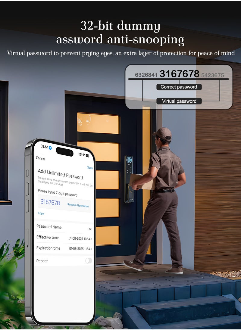 ALINK - Smart Door Lock  Smart Lock with Face, Palm Print, Fingerprint, Passcode, IC Card & Remote Unlock – CNC Carved, Anodized Aluminum, Fire-Resistant & Anti-Corrosive - Image 1