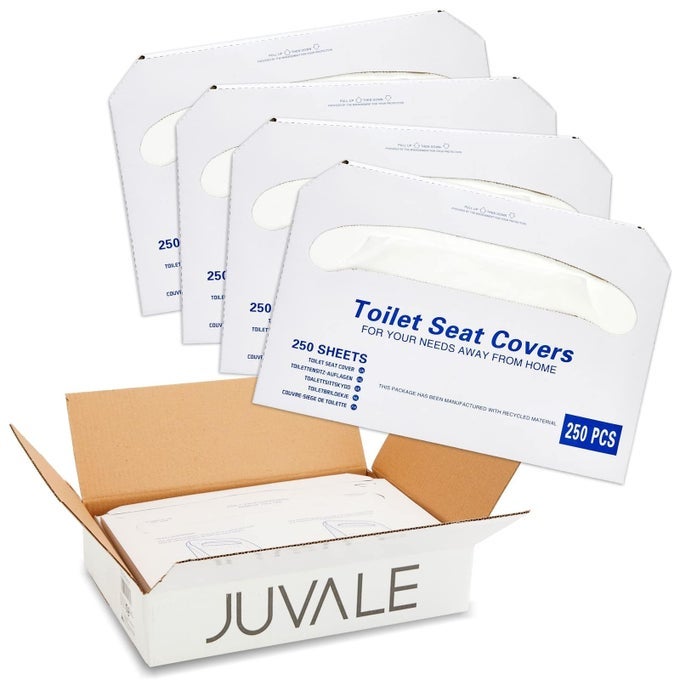TOILET SEAT COVERS 14 X 16 IN WHITE 250 COUNT 4PACK DISPOSABLE FLUSHABLE PAPER TOILET LINERS SEAT COVERS FOR BATHROOM TRAVEL