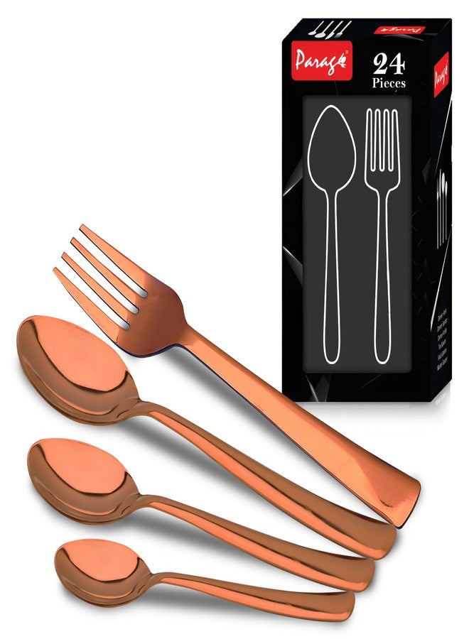 Parage 24 Pieces Stainless Steel Cutlery Set, Premium Cutlery Set for Home & Kitchen, PVD Rose Gold Flatware for Elegant Dining (6 Pieces Each Table Spoons, Table Forks, Dinner Spoons & Tea Spoons) - Image 1