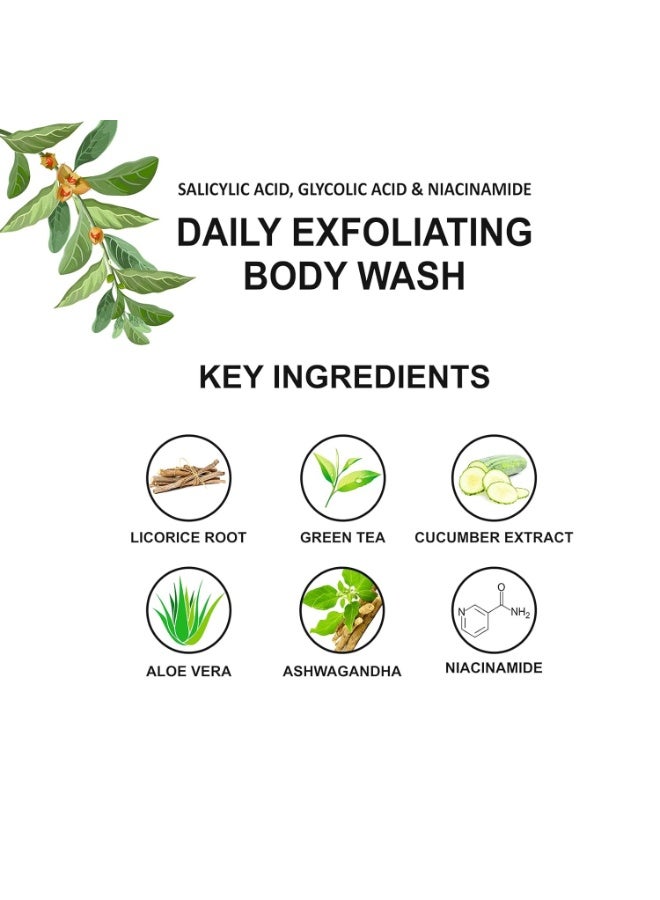 Love Earth Daily Exfoliating Body Wash For Reduces Body Acne,Gently Exfoliates Dead Skin Celles, Soothens Rough Skin| Salicylic Acid, Glycolic Acid & Niacinamide| 200 ML - Image 5