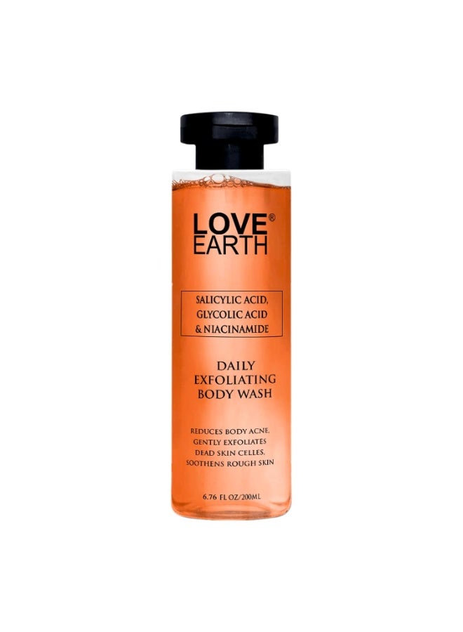 Love Earth Daily Exfoliating Body Wash For Reduces Body Acne,Gently Exfoliates Dead Skin Celles, Soothens Rough Skin| Salicylic Acid, Glycolic Acid & Niacinamide| 200 ML - Image 2