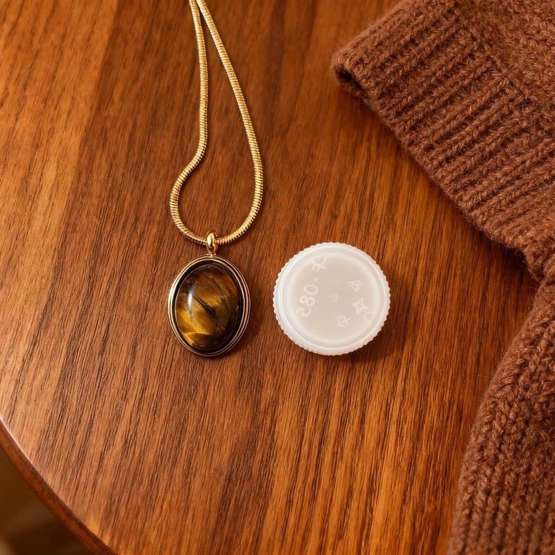 Sonateomber 14K Gold Tigers Eye Stone Pendant Necklace for Women, Chunky Statement Oval Gemstone Dangle Necklace Autumn Wedding Prom Fashion Jewelry Gift - Image 5