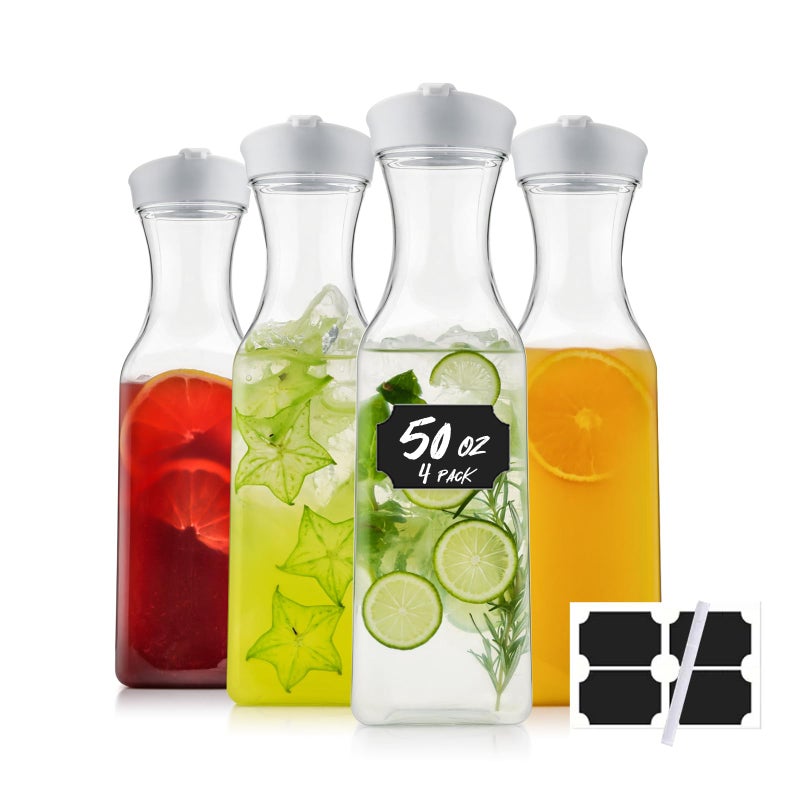 Cuiselect 50 Oz Water Carafe with Lids, Square Plastic Pitcher for Mimosa Bar, Drinks, Milk, Iced Tea, Juice Container for Fridge, BPA-Free, NOT DISHWASHER SAFE (4 Pack) - Image 1