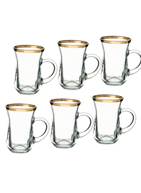 A set of Turkish tea cups with a golden line, 6 pieces