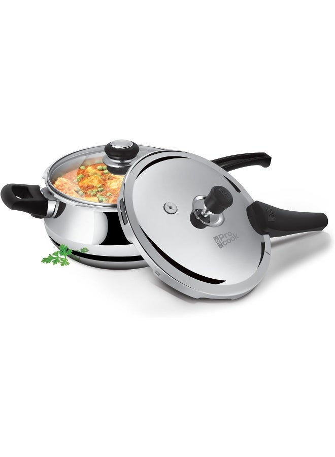 Milton Pro Cook Triply Stainless Steel Induction Curve Pressure Cooker With Outer & Glass Lid, 5.5 Litres, Silver, Gasket Release System Food Safe, Induction, Hot Plate, Flame Safe - Image 1