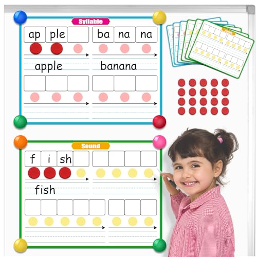 PraxiKidy Giant 169 x 127 Phonemic Awareness 6 Pack Sound Dry Erase CardSyllable Speech Therapy Phonics GamesScience Reading Manipulative Preschool Kindergarten Classroom Teacher Supplies - Image 1