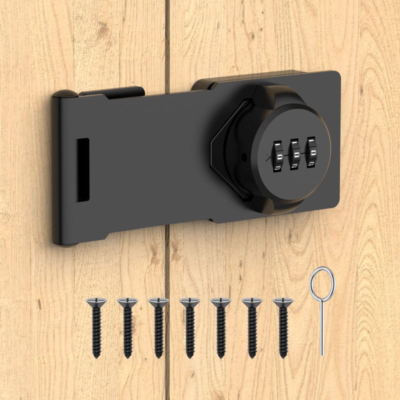 Mechanical Password Rotary Hasp Locks Cabinet Locks with Combination Door Security Latch for Small Barn Doors Cabinets Gate Bathroom Outdoor Closet Fence Black