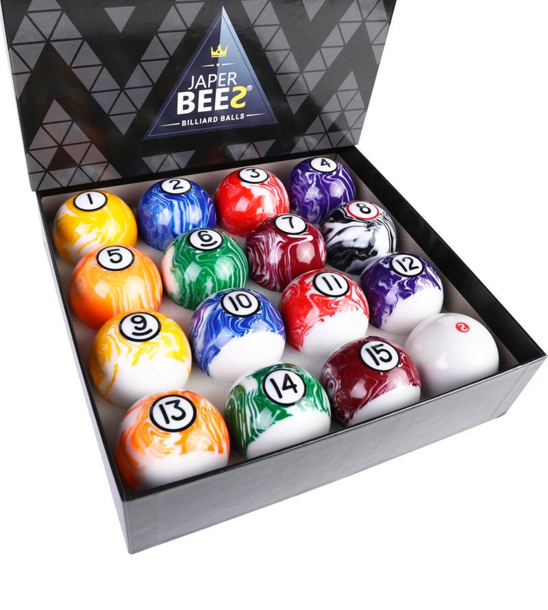 JAPER BEES Billiard Ball/Pool Ball Set Complete 16balls 2-1/4" Regulation Size&Weight Resin Ball (Marble White) - Image 1