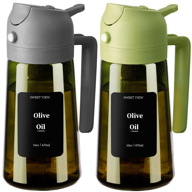 SWEET VIEW 2PCS Olive Oil Dispenser and Oil Sprayer â€“ 16oz/470ml Glass Light-Proof Oil Pourer for Kitchen, Air Fryer, Cooking, Salad, and BBQ - Image 1