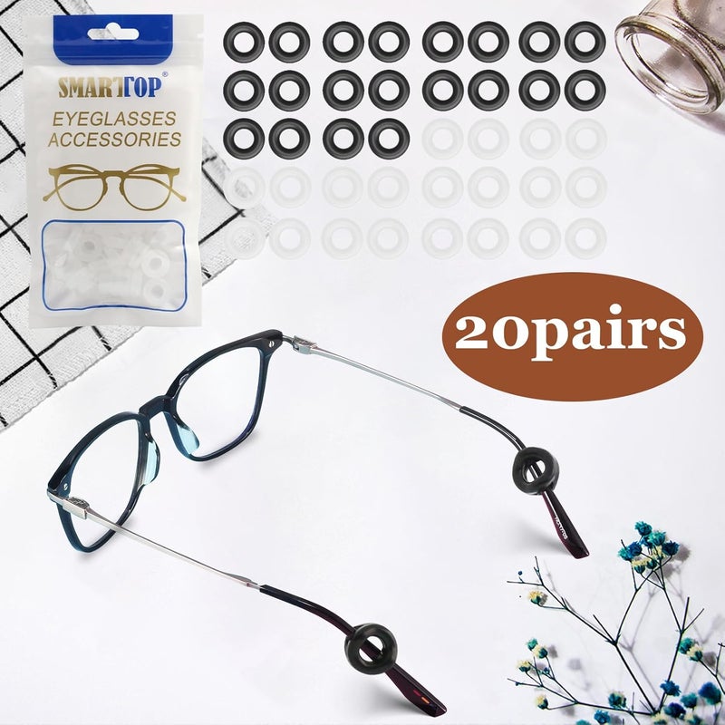 SMARTTOP 14 pairs Eyeglass Ear Grips Sleeve Holder-Eyeglasses Ear Hooks-Comfort Anti-Slip glasses ear grip-For Kids and Adults Sunglasses, Reading Glasses,Sport Eyewear(Black&Clear) - Image 2