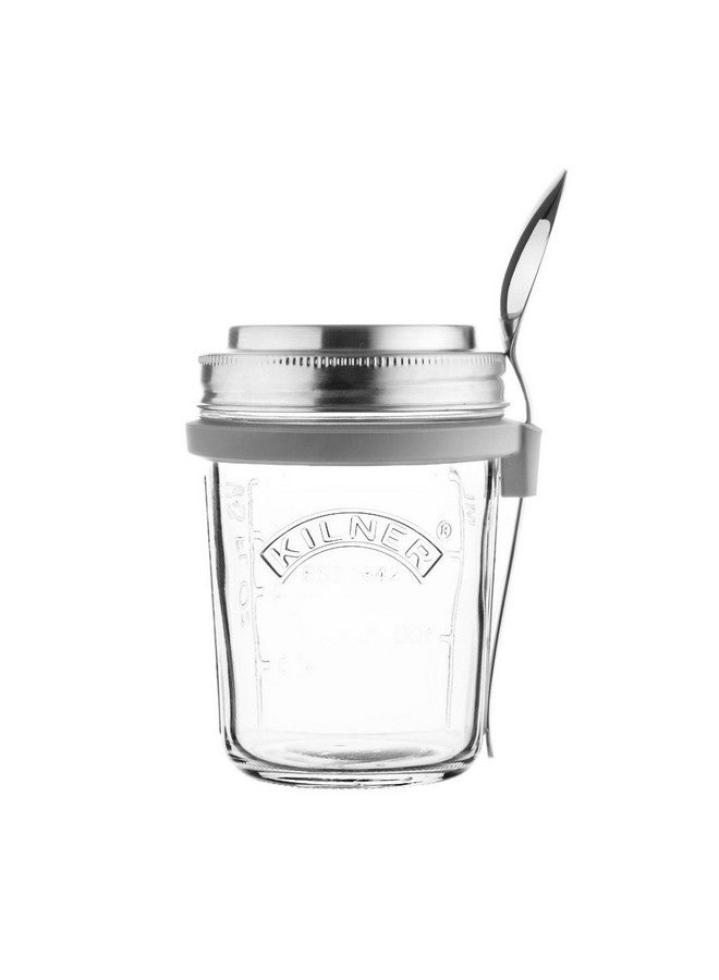 Kilner Premium Borosilicate Glass Jar for thinKitchen with Food Grade Stainless Steel Spoon & Breakfast Jar, Overnight Oats jar with Silicone Gasket, Airtight Glass, 350ml - Image 1