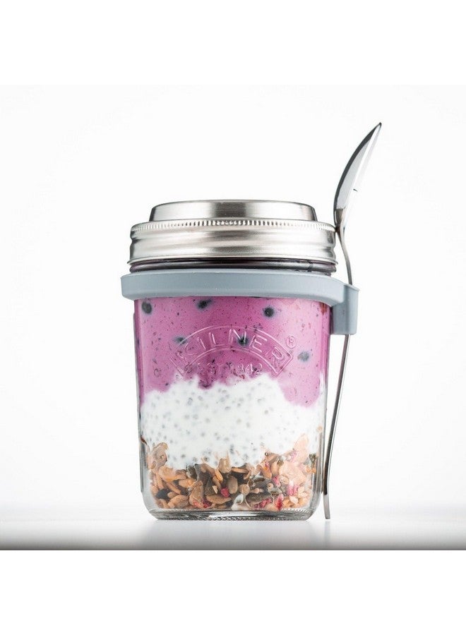 Kilner Premium Borosilicate Glass Jar for thinKitchen with Food Grade Stainless Steel Spoon & Breakfast Jar, Overnight Oats jar with Silicone Gasket, Airtight Glass, 350ml - Image 2