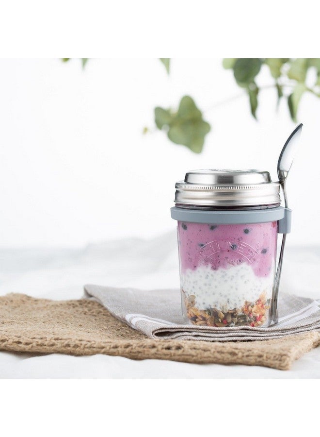 Kilner Premium Borosilicate Glass Jar for thinKitchen with Food Grade Stainless Steel Spoon & Breakfast Jar, Overnight Oats jar with Silicone Gasket, Airtight Glass, 350ml - Image 3