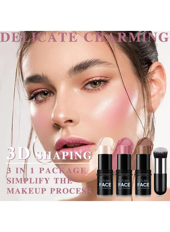 NewBang 3 Pcs Cream Blush Contour Highlighter Stick For Cheeks Eyes Lips Lightweight Dewy Finish Blush Stick Waterproof Long Lasting Contour Stick Trio Wand Face Makeup Set For Girls And Women (2+5+6) - Image 2