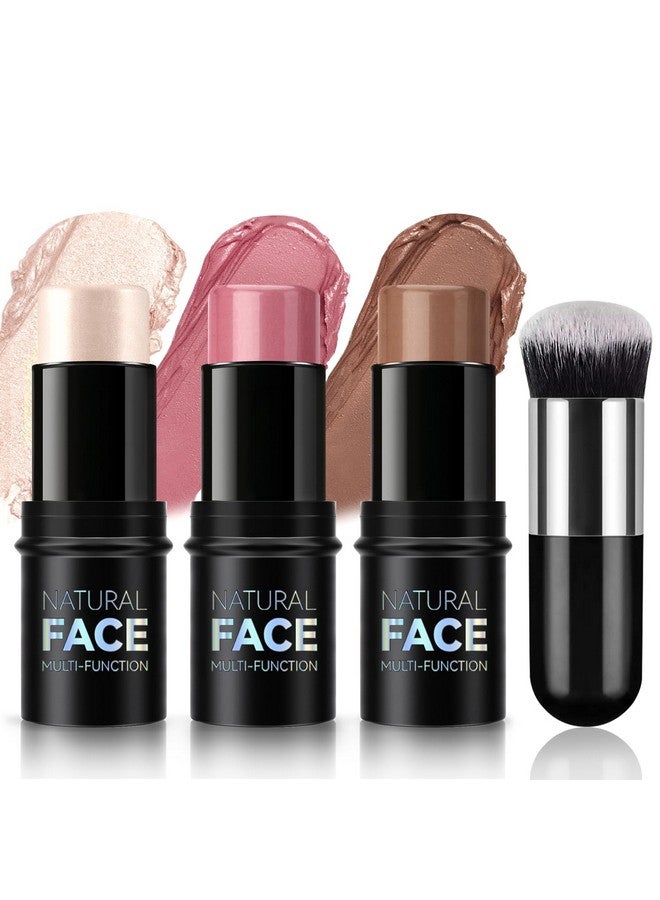 NewBang 3 Pcs Cream Blush Contour Highlighter Stick For Cheeks Eyes Lips Lightweight Dewy Finish Blush Stick Waterproof Long Lasting Contour Stick Trio Wand Face Makeup Set For Girls And Women (2+5+6) - Image 1
