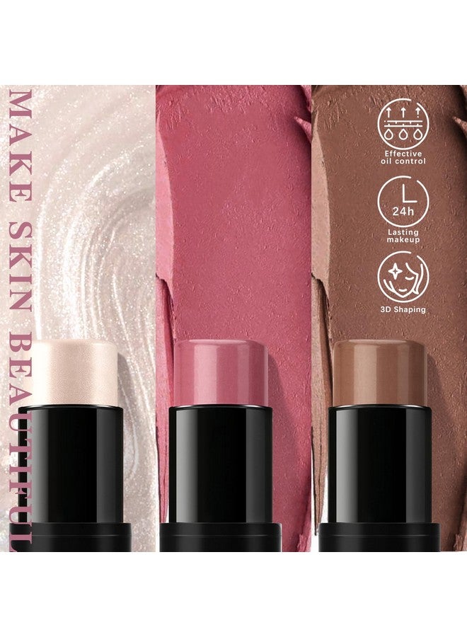 NewBang 3 Pcs Cream Blush Contour Highlighter Stick For Cheeks Eyes Lips Lightweight Dewy Finish Blush Stick Waterproof Long Lasting Contour Stick Trio Wand Face Makeup Set For Girls And Women (2+5+6) - Image 4