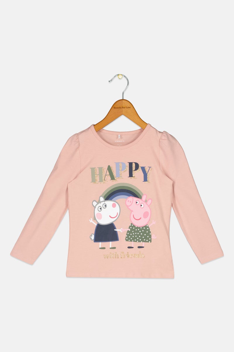 NAME IT Toddlers Girl Graphic Print Long Sleeve Top, Peach - Image 1