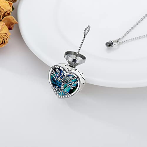 TOUPOP Heart Tree of Life Urn Necklace for Ashes Sterling Silver Abalone Shell Tree of Life Cremation Jewelry with Funnel Filler Memorial Jewelry Gifts for Women Men - Image 3