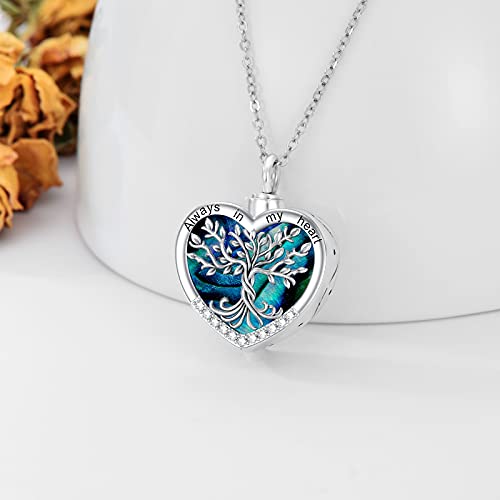 TOUPOP Heart Tree of Life Urn Necklace for Ashes Sterling Silver Abalone Shell Tree of Life Cremation Jewelry with Funnel Filler Memorial Jewelry Gifts for Women Men - Image 2