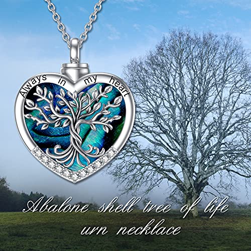 TOUPOP Heart Tree of Life Urn Necklace for Ashes Sterling Silver Abalone Shell Tree of Life Cremation Jewelry with Funnel Filler Memorial Jewelry Gifts for Women Men - Image 4