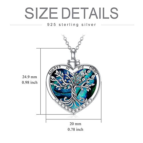 TOUPOP Heart Tree of Life Urn Necklace for Ashes Sterling Silver Abalone Shell Tree of Life Cremation Jewelry with Funnel Filler Memorial Jewelry Gifts for Women Men - Image 5